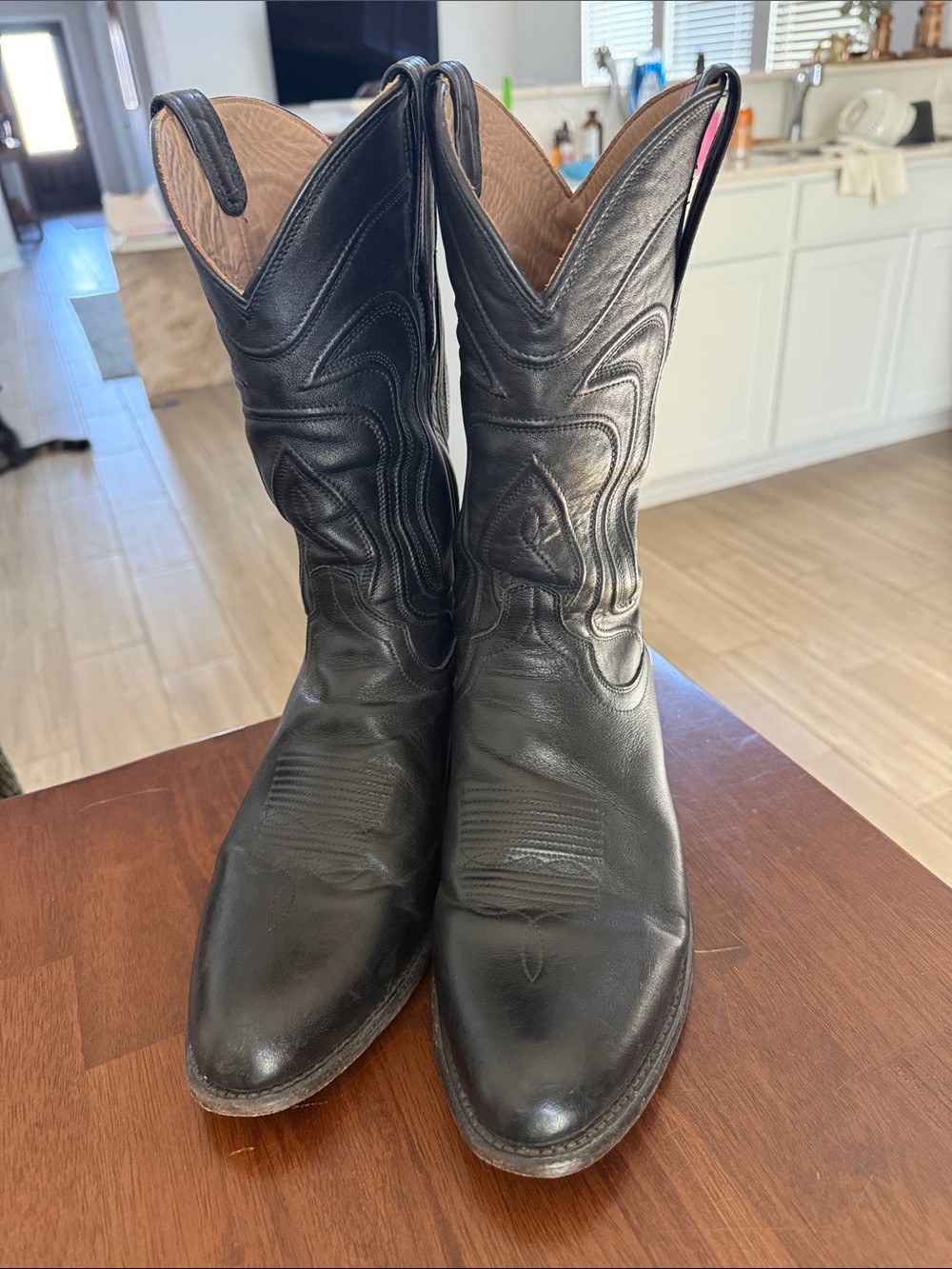 Tecovas Black Leather Men's Cowboy Boots with Tonal Stitching - Picture 3 of 6